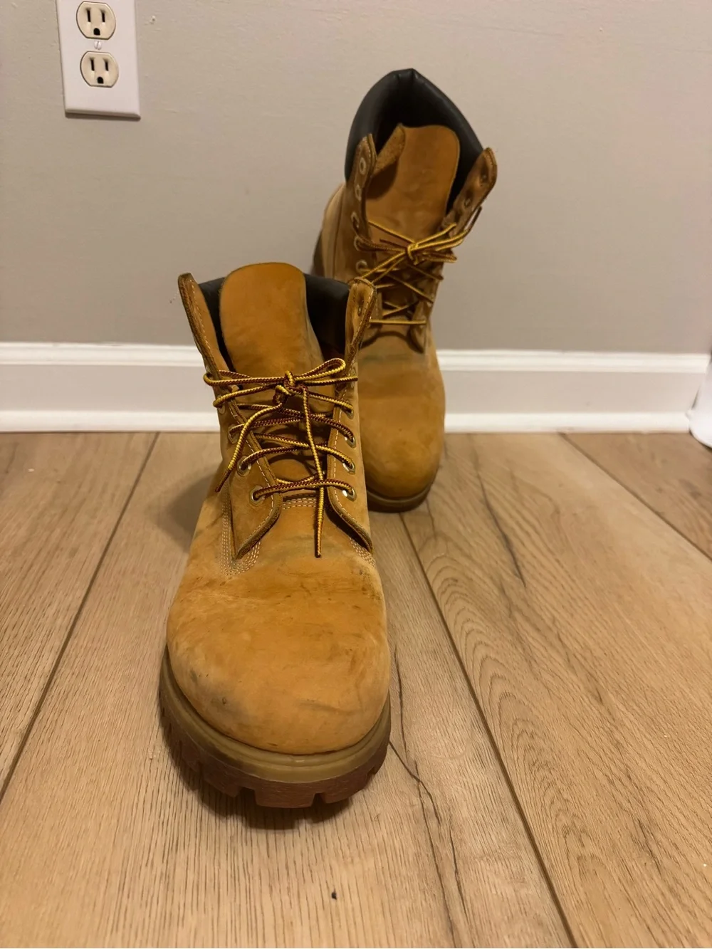 Timberland Wheat Nubuck Work Boot with Dark Brown Collar